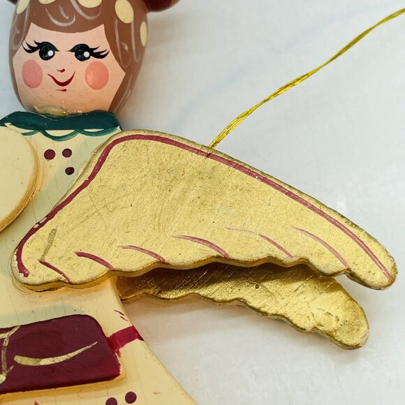 Vintage Whimsical Wooden Angel Gold Wings Handmade Christmas Old Charm Ornament - Picture 3 of 13
